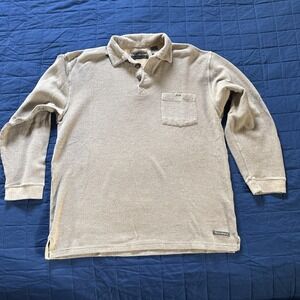 VTG Field & Stream SZ L Men's Long Sleeve Collared Polo Shirt Natural Khaki